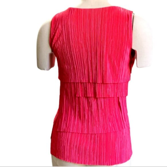 Christopher & Banks S Pink Asymmetric Crinkle Layer Tank Top Barbiecore 18C - Picture 5 of 8